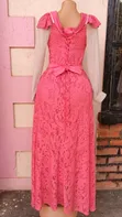 Elegant Hot Pink Lace Maxi Dress with Sheer Sleeves - 2