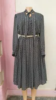 Elegant Black & White Printed Long-Sleeve Midi Dress - 1