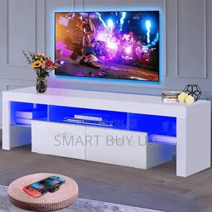 1.8m White TV Stand with Drawers and LED Lights