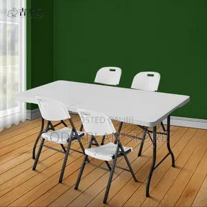 1.8m White Folding Dining Table and 4 Chairs Set
