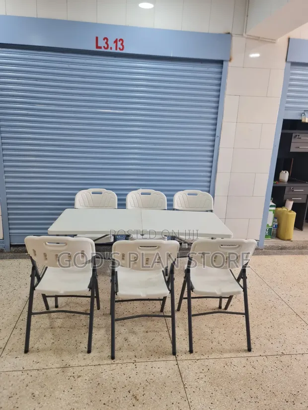Portable Folding 6ft Plastic Table and 6 Chairs Set - 1