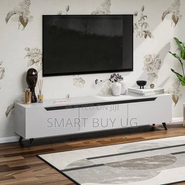 6ft White TV Stand Wall Unit with Drawers & LED Lights - 1