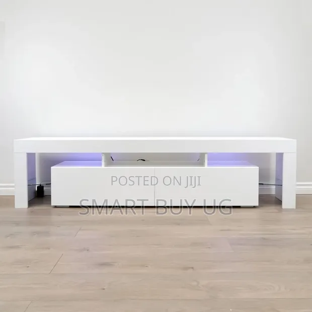6ft White TV Stand Wall Unit with Drawers & LED Lights - 1