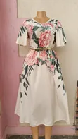 Elegant Cream Floral Maxi Dress with Flared Sleeves - 1