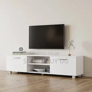 6ft White TV Stand with Storage and LED Lights