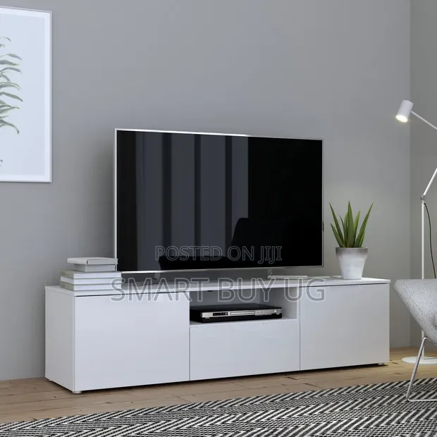 Bianca 6ft White TV Stand with Drawers & LED Lights - 1