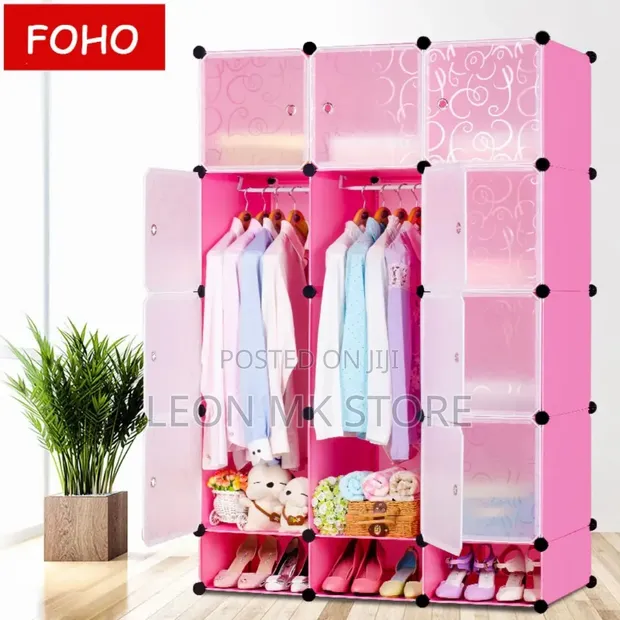 Pink and White Plastic Storage Wardrobe - 1