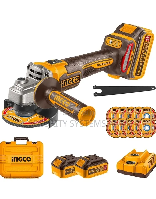 INGCO 20V Cordless Angle Grinder 115mm, 3 Speed, 2 Batteries - 1