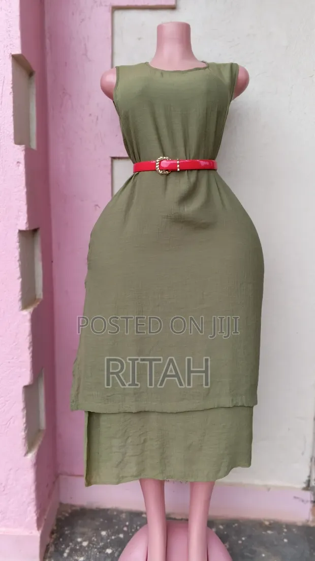 Olive Green Sleeveless Midi Dress - 1