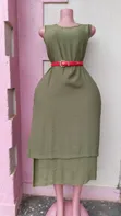 Olive Green Sleeveless Midi Dress - 1