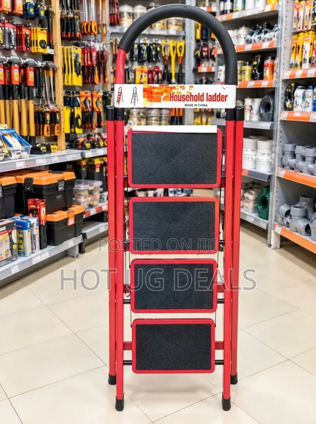 4-Step Foldable Ladder with Anti-Slip Wide Pedals & Safety Handrail - 1