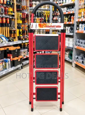 4-Step Foldable Ladder with Anti-Slip Wide Pedals & Safety Handrail