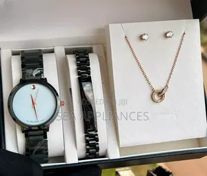 Movado Watch, Earrings, Necklace & Bangle Set