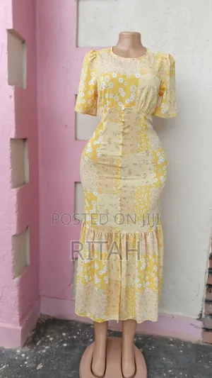 Yellow Floral Midi Dress - Size S