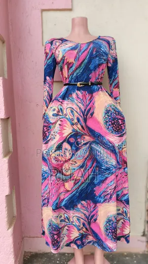 Elegant Multicolour Printed Long Dress