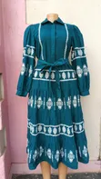 Elegant Teal Embroidered Midi Dress - 1