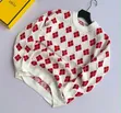 4F Red-and-White Diamond/Heart Argyle Jacquard Crewneck Sweater - 1