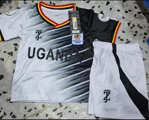 Uganda Cranes Kids' White and Black Jersey and Shorts Set