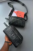 Men's Black Leather Clutch & Toiletry Pouch - 2