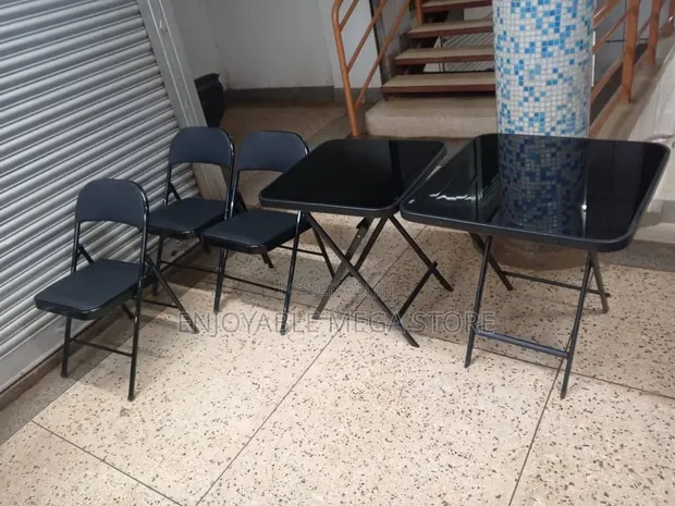 4 Chairs and 1 Foldable Glass Dining Table Set - 1
