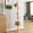 Solid Beech Wood Coat Rack Stand with 8 Hooks - 1