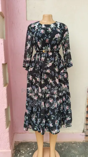 Elegant Black Floral Midi Dress