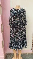 Elegant Black Floral Midi Dress - 1