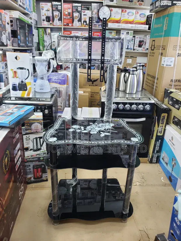 3 Tier Glass TV Stand with Mount - Black - 1