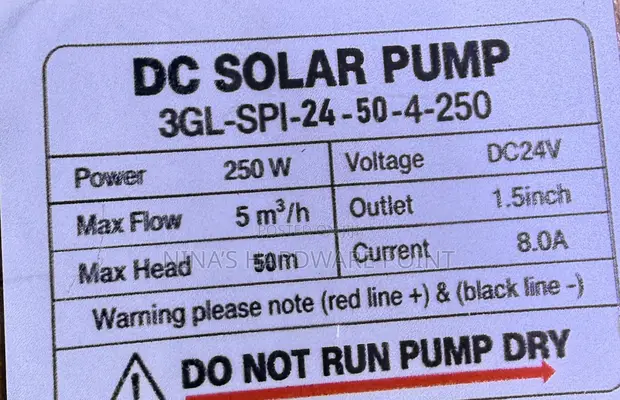 DC/Solar Water Pump - 250W, 24V, 50m Head - 1