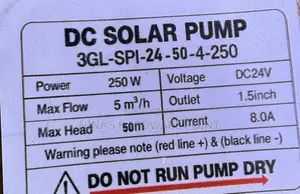 DC/Solar Water Pump - 250W, 24V, 50m Head
