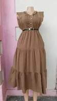 Elegant Brown Sleeveless Midi Dress with Lace Details - 1