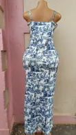 Elegant Blue and White Printed Bodycon Midi Dress - 2