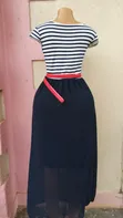 Stylish Navy Blue & White Striped Maxi Dress - 2