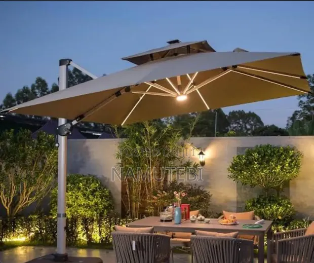 3 Meter Adjustable Umbrella with Stand & Solar Lights - 1