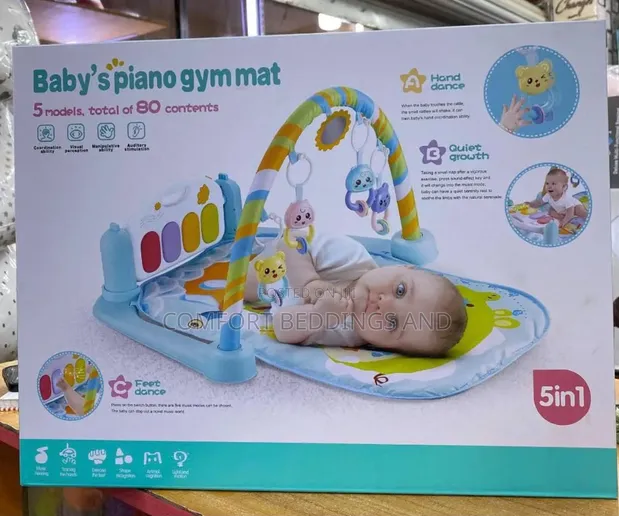 5-in-1 Baby Piano Gym Mat - Blue - 1
