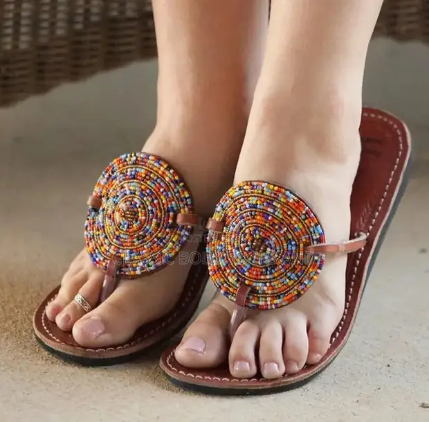 Elegant Small Beads Genuine Leather Masai Sandals - 1