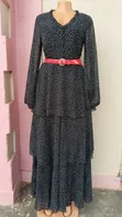 Elegant Black and White Polka Dot Maxi Dress with Long Sleeves - 1