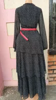 Elegant Black and White Polka Dot Maxi Dress with Long Sleeves - 2