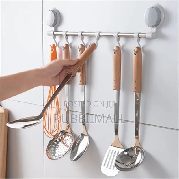 6-Hook Stainless Steel Wall-Mounted Utensil & Towel Rack - 1