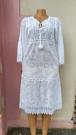 Elegant White Embroidered Lace Dress - 1