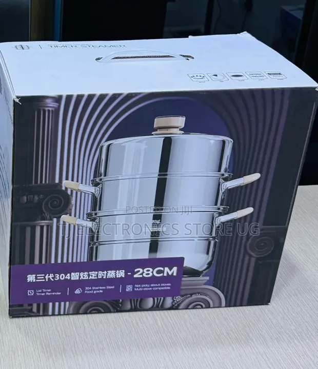 28cm Stainless Steel Food Steamer with Digital Lid Timer - 1