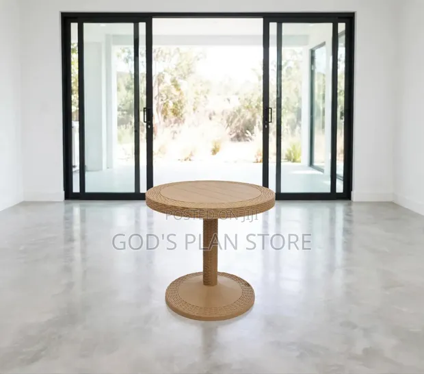 Brown Round Plastic Pedestal Table - 1