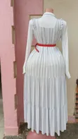 Elegant White Striped Tiered Midi Dress - 2