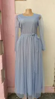 Elegant Blue Polka Dot Maxi Dress - 1