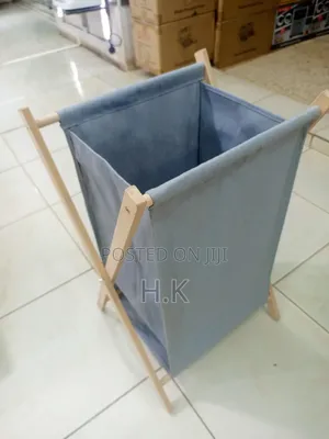 Foldable Laundry Basket with Fabric Bag & Wooden Stand