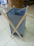 Foldable Laundry Basket with Fabric Bag & Wooden Stand - 2