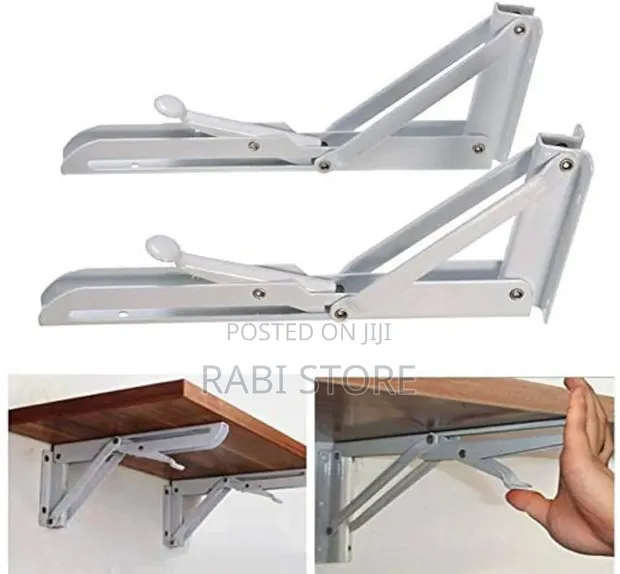 White Metal Heavy-Duty Folding Shelf Brackets - Pair - 1