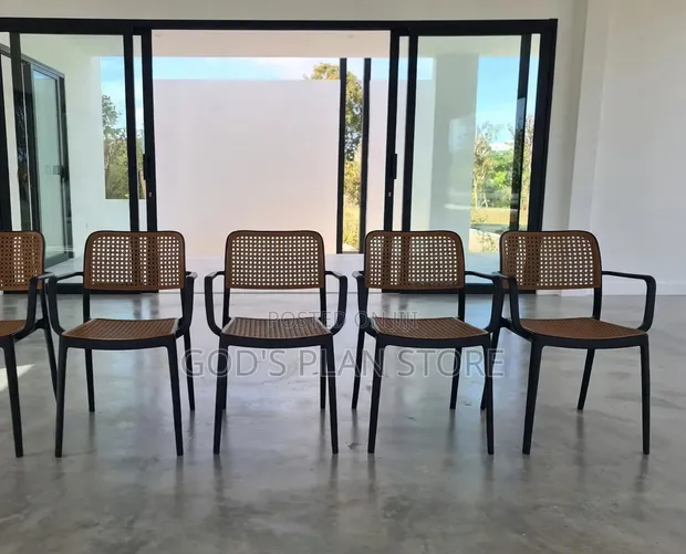 1pc Rattan Style Plastic Dining Chairs - Black - 1