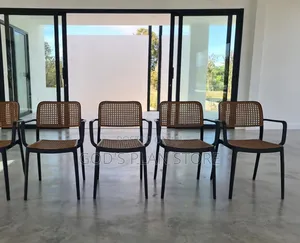 1pc Rattan Style Plastic Dining Chairs - Black