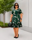 Elegant Green Shirt Dress with Abstract Print - 2